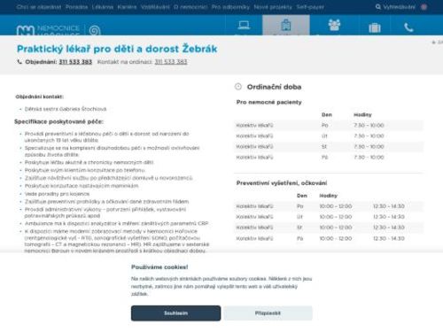 Praktický lékař pro děti a dorost - Nemocnice Hořovice - ordinace Žebrák