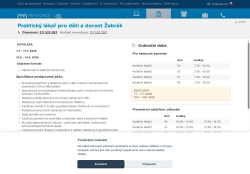 Zobrazit webové stránky Praktický lékař pro děti a dorost - Nemocnice Hořovice - ordinace Žebrák