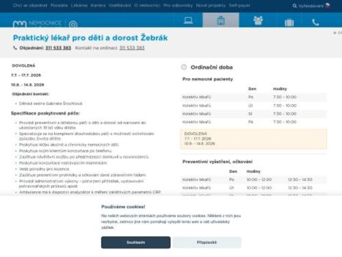 Praktický lékař pro děti a dorost - Nemocnice Hořovice - ordinace Žebrák