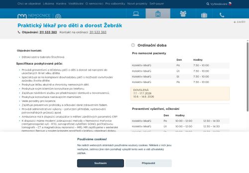 Zobrazit webové stránky Praktický lékař pro děti a dorost - Nemocnice Hořovice - ordinace Žebrák