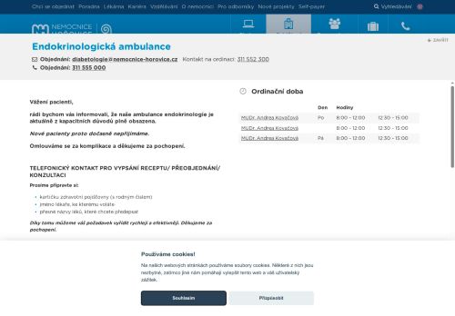Zobrazit webové stránky Endokrinologická ambulance - Nemocnice Hořovice