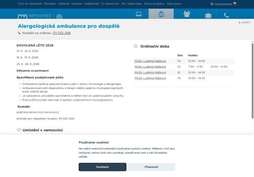 Zobrazit webové stránky Alergologická ambulance pro dospělé - Nemocnice Hořovice