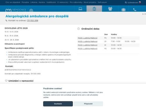 Alergologická ambulance pro dospělé - Nemocnice Hořovice