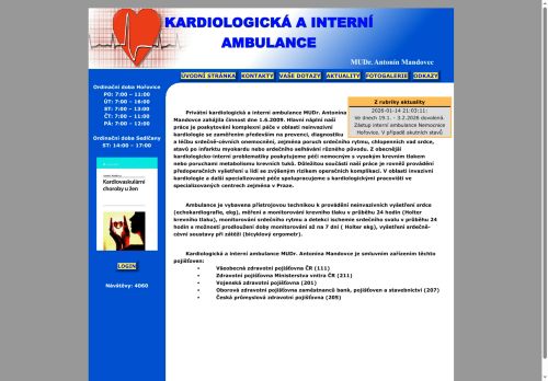Zobrazit webové stránky Kardiologická a interní ambulance - MUDr. Antonín Mandovec