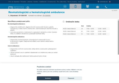 Zobrazit webové stránky Revmatologická a hematologická ambulance - MUDr. Irena Klánová