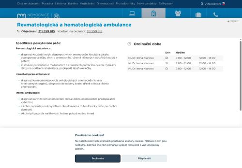 Zobrazit webové stránky Revmatologická a hematologická ambulance - MUDr. Irena Klánová