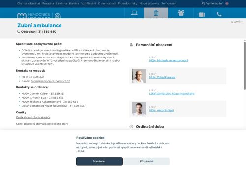 Zobrazit webové stránky Zubní ambulance - Nemocnice Hořovice - MDDr. Antonín Spal