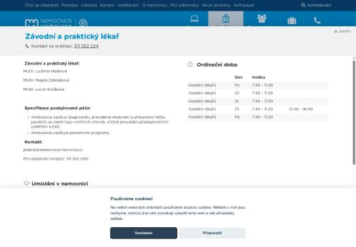 Zobrazit webové stránky Závodní a praktický lékař pro dospělé - Nemocnice Hořovice - MUDr. Ludmila Mašková, MUDr. Magda Zálešáková