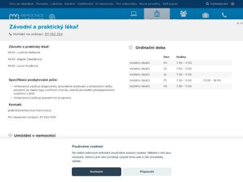 Závodní a praktický lékař pro dospělé - Nemocnice Hořovice - MUDr. Ludmila Mašková, MUDr. Magda Zálešáková