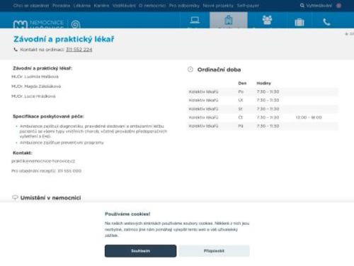 Závodní a praktický lékař pro dospělé - Nemocnice Hořovice - MUDr. Ludmila Mašková, MUDr. Magda Zálešáková