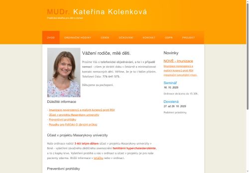 Zobrazit webové stránky Praktický lékař pro děti a dorost - MUDr. Kateřina Kolenková