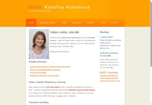 Zobrazit webové stránky Praktický lékař pro děti a dorost - MUDr. Kateřina Kolenková