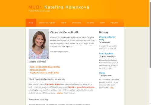 Zobrazit webové stránky Praktický lékař pro děti a dorost - MUDr. Kateřina Kolenková