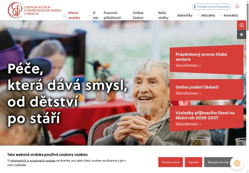 Webové stránky Centrum sociální a ošetřovatelské pomoci v Praze 10, příspěvková organizace, Praha