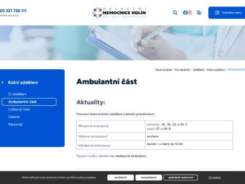 Všeobecná kožní ambulance - Oblastní nemocnice Kolín
