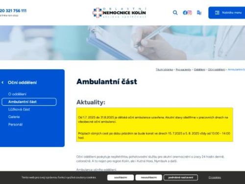 Všeobecná oční ambulance - Oblastní nemocnice Kolín