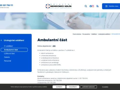 Akutní urologická ambulance - Oblastní nemocnice Kolín