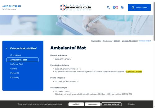 Zobrazit webové stránky Chronická ambulance (ortopedie) - Oblastní nemocnice Kolín