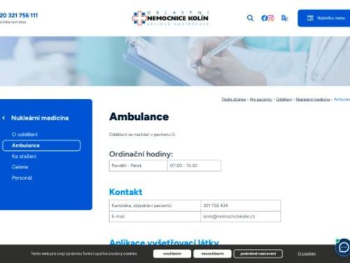 Ambulance nukleární medicíny - Oblastní nemocnice Kolín