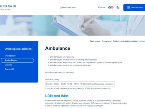 Onkologická ambulance - Oblastní nemocnice Kolín