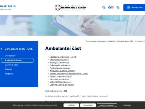ORL ambulance - Oblastní nemocnice Kolín