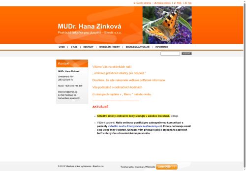 Zobrazit webové stránky Praktický lékař pro dospělé - MUDr. Hana Zinková