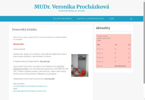 Zobrazit webové stránky Praktický lékař pro dospělé - MUDr. Veronika Procházková