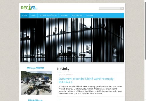 Webové stránky RECIFA a.s., Příbram