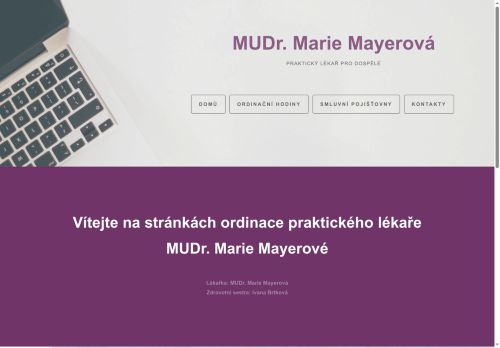 Zobrazit webové stránky Praktický lékař pro dospělé - MUDr. Marie Mayerová