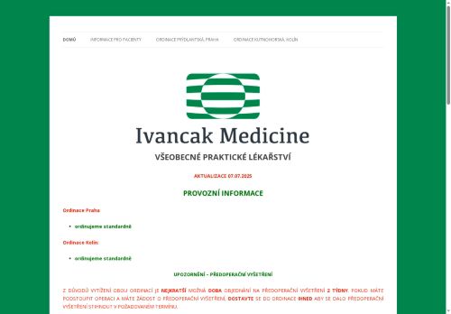 Zobrazit webové stránky Praktický lékař pro dospělé Ivancak Medicine - MUDr. Jana Bardová, MUDr. Peter Ivančák PhD.