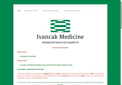 Zobrazit webové stránky Praktický lékař pro dospělé Ivancak Medicine - MUDr. Jana Bardová, MUDr. Peter Ivančák PhD.