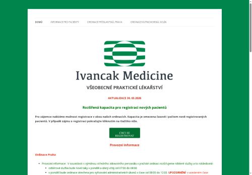 Zobrazit webové stránky Praktický lékař pro dospělé Ivancak Medicine - MUDr. Jana Bardová, MUDr. Peter Ivančák PhD.