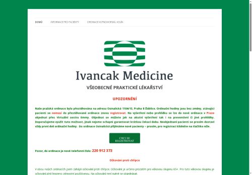 Zobrazit webové stránky Praktický lékař pro dospělé Ivancak Medicine - MUDr. Jana Bardová, MUDr. Peter Ivančák PhD.