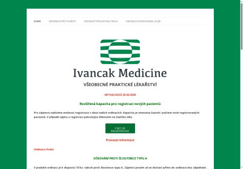 Zobrazit webové stránky Praktický lékař pro dospělé Ivancak Medicine - MUDr. Jana Bardová, MUDr. Peter Ivančák PhD.