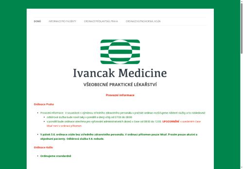 Zobrazit webové stránky Praktický lékař pro dospělé Ivancak Medicine - MUDr. Jana Bardová, MUDr. Peter Ivančák PhD.