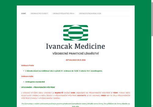 Zobrazit webové stránky Praktický lékař pro dospělé Ivancak Medicine - MUDr. Jana Bardová, MUDr. Peter Ivančák PhD.