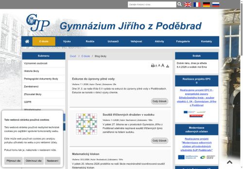 Webové stránky Gymnázium Jiřího z Poděbrad, Poděbrady