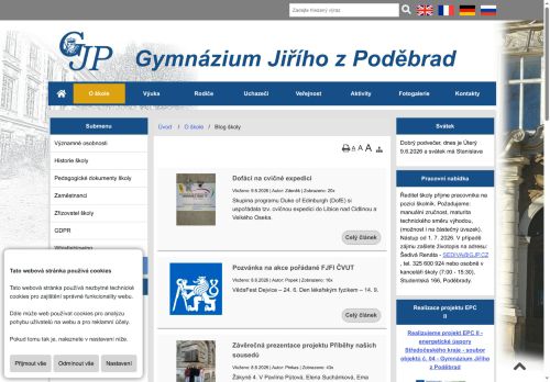 Gymnázium Jiřího z Poděbrad nabízí práci na pozici ŠKOLNÍK/ŠKOLNICE v obci Poděbrady