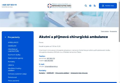 Zobrazit webové stránky Akutní a příjmová chirurgická ambulance - Nemocnice Kutná Hora