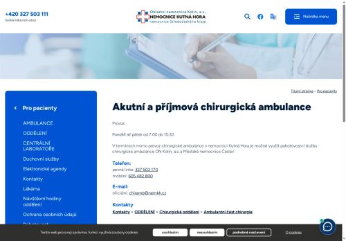 Zobrazit webové stránky Akutní a příjmová chirurgická ambulance - Nemocnice Kutná Hora
