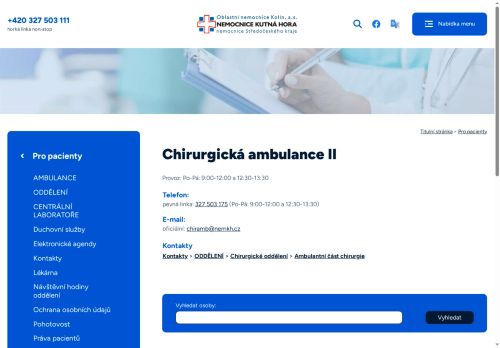 Zobrazit webové stránky Chirurgická ambulance II - Nemocnice Kutná Hora