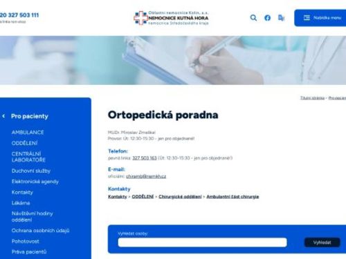 Ortopedická poradna - Nemocnice Kutná Hora