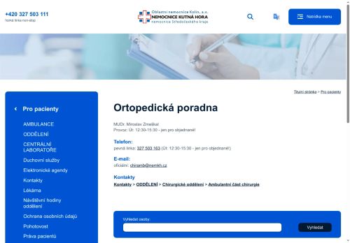 Zobrazit webové stránky Ortopedická poradna - Nemocnice Kutná Hora