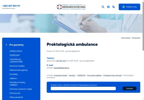 Zobrazit webové stránky Proktologická ambulance - Nemocnice Kutná Hora