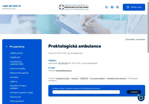 Zobrazit webové stránky Proktologická ambulance - Nemocnice Kutná Hora