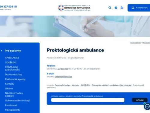 Proktologická ambulance - Nemocnice Kutná Hora