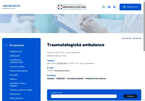 Zobrazit webové stránky Traumatologická ambulance - Nemocnice Kutná Hora