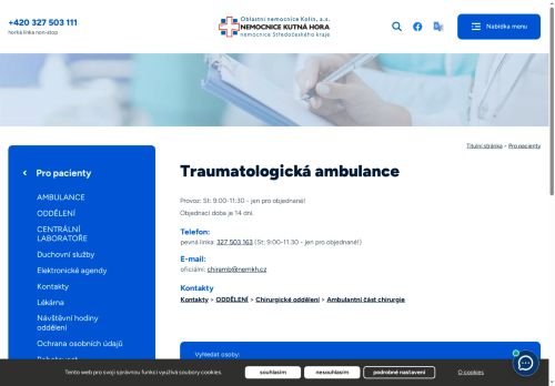 Zobrazit webové stránky Traumatologická ambulance - Nemocnice Kutná Hora