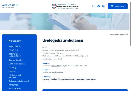 Zobrazit webové stránky Urologická ambulance - Nemocnice Kutná Hora
