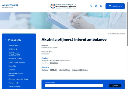 Zobrazit webové stránky Akutní a příjmová interní ambulance - Nemocnice Kutná Hora
